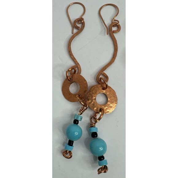 Copper Wire Necklace Earrings Set With Turquoise Gemstones Hand Crafted Boho - Picture 6 of 15